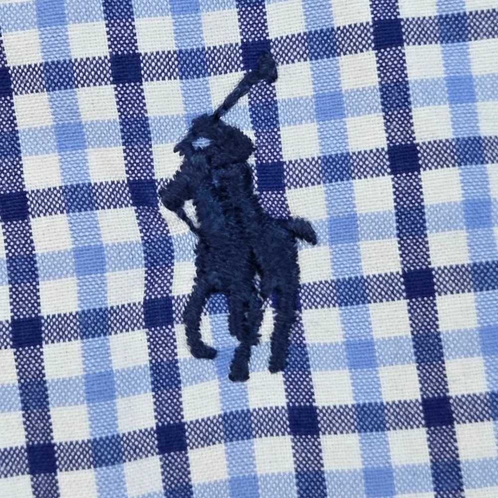 Ralph Lauren Button Down Shirt Mens L Classic Fit Gingham Check Blue and White